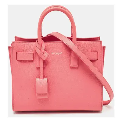 Saint Laurent Dark Pink Leather Nano Classic Sac De Jour Tote