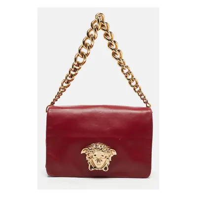 Versace Dark Red Leather Palazzo Sultan Flap Shoulder Bag