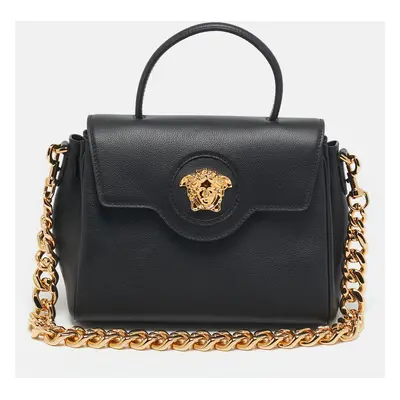 Versace Black Leather La Medusa Top Handle Bag