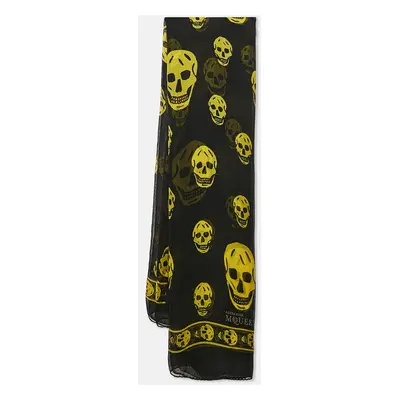 Alexander McQueen Black Skull Print Silk Scarf