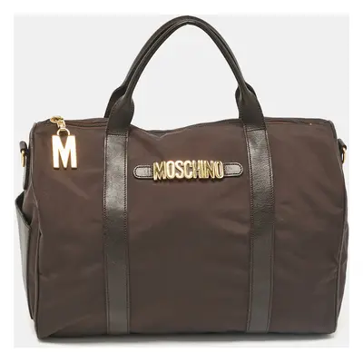 Moschino Dark Brown Nylon Logo Boston Bag