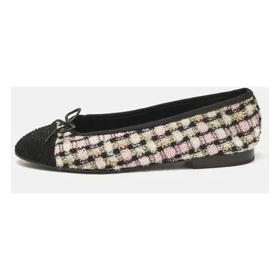 Chanel Multicolor Tweed Bow CC Cap-Toe Ballet Flats Size