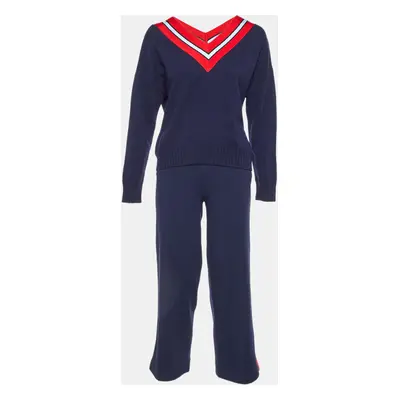 Sandro Navy Blue Wool Knit Stripe Detail Jumper & Trousers Set