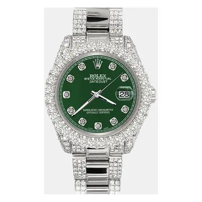 Rolex datejust pave 7.2ct iced diamond forest green track Wristwatch