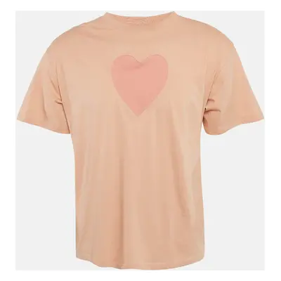 Sandro Pink Peach Pink Heart Jersey Crewneck T-Shirt