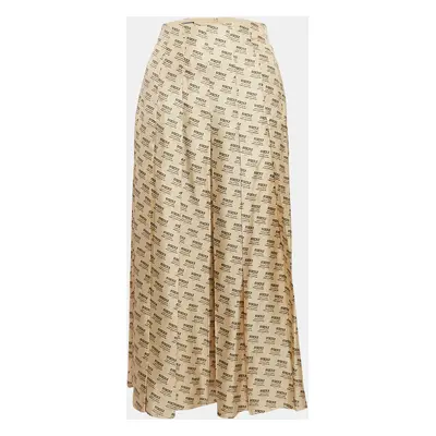 Gucci Beige Invite Stamp Print Silk Pleated Midi Skirt