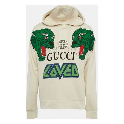 Gucci Off White Tiger Print Cotton Hoodie