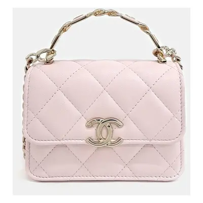 Chanel Pink Leather Coco Top Handle Mini Chain Crossbody Bag