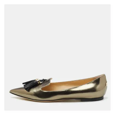 Jimmy Choo Metallic Laminated Leather Tassel Ballet Flats Size