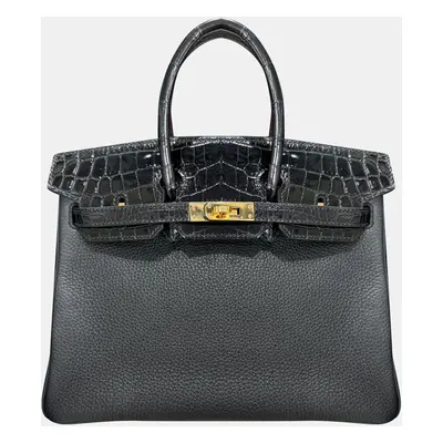 Hermes Touch Black Shiny Crocodile Accents Two-Dot Birkin bag