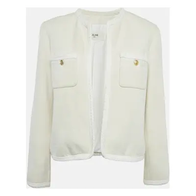 Celine Off-White Silk Braid Trim Detail Open Front Jacket