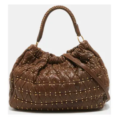 Miu Miu Dark Brown matelasse Leather Studded Hobo