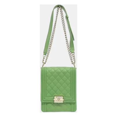 Chanel Green Calfskin Quilted North South Boy Flap Bag