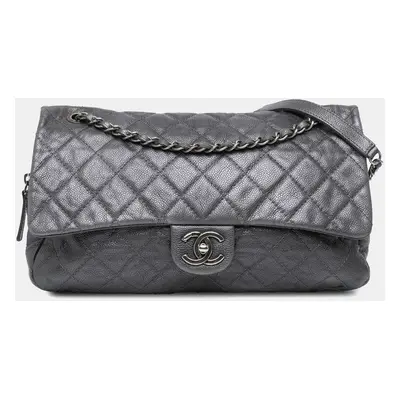 Chanel Grey Jumbo Quilted Caviar Easy Flap