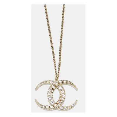 Chanel CC Crystals Gold Tone Pendant Necklace