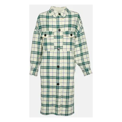 Isabel Marant Etoile Ivory White Faxon Plaid Wool Drop Shoulder Long Coat