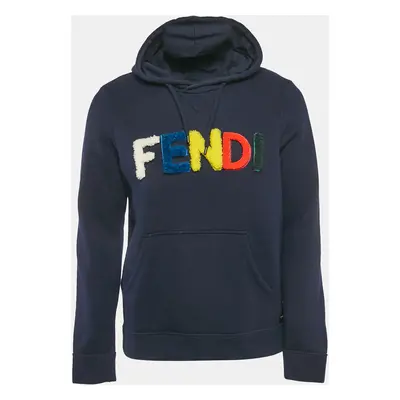 Fendi Navy Blue Detachable Tuft Logo Detail Hooded Sweatshirt