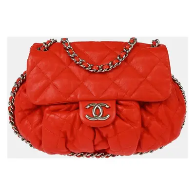 Chanel Red Lambskin Around Chain Shoulder Bag