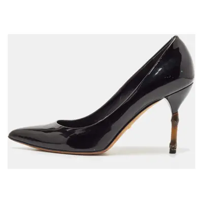 Gucci Black Patent Leather Kristen Pointed Toe Bamboo Heel Pumps Size 38.5