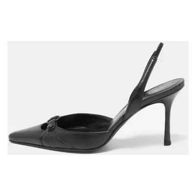 Chanel Black Leather Pointed Toe Slingback Pumps Size 38.5