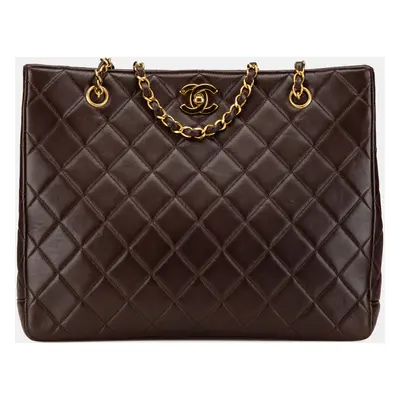 Chanel Brown CC Quilted Lambskin Turnlock Tote