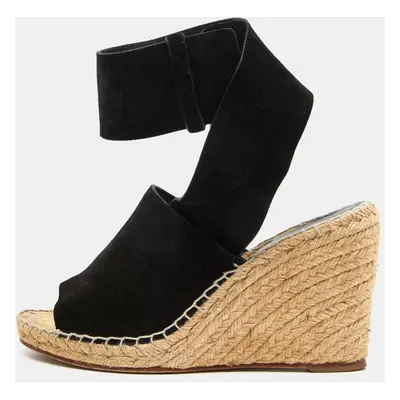 Celine Black Suede Espadrille Wedge Sandals Size