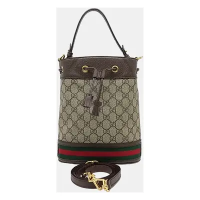 Gucci Beige Brown Canvas and Leather Ophidia Small Bucket Bag