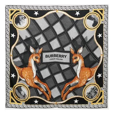 Burberry Black Deer Print Silk Square Scarf