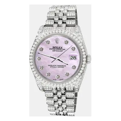 Rolex datejust pave 10.2ct iced diamond pink pearl jubilee Wristwatch