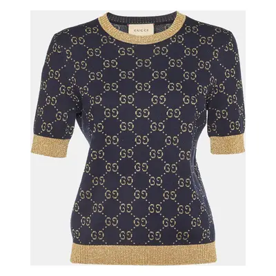 Gucci Dark Blue GG Cotton Lamé Crew Neck Jumper