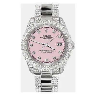 Rolex datejust pave 7.2ct iced diamond orchid pink track Wristwatch