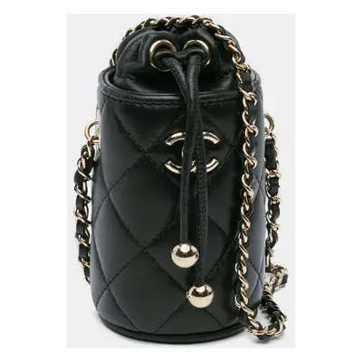 Chanel Black Lambskin Leather Drawstring Bucket Bag