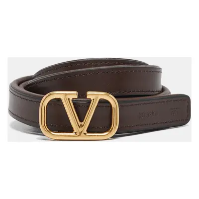 Valentino Brown/Beige Leopard Print Calfhair and Leather VLogo Slim Reversible Belt 90CM