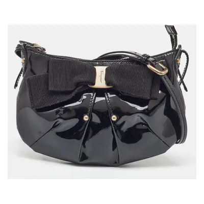 Salvatore Ferragamo Black Patent Leather Vara Bow Shoulder Bag