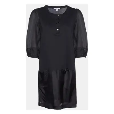 See by Chloe Black Cotton Knit & Silk Shift Dress