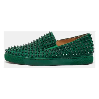 Christian Louboutin Green Suede Roller Boat Spike Slip On Sneakers Size 40.5