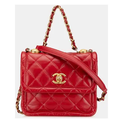 Chanel Red Mini Quilted Lambskin Soft Square Flap