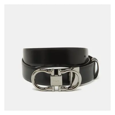 Salvatore Ferragamo Black/Dark Brown Leather Cut to Size Gancini Buckle Belt