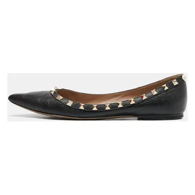 Valentino Black Leather Rockstud Ballet Flats Size