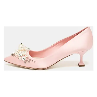 Miu Miu Pink Satin Crystal Embellished Pointed Toe Pumps Size