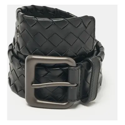 Bottega Veneta Black Intrecciato Leather Buckle Belt