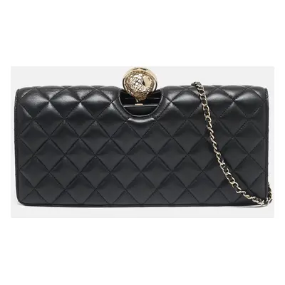 Chanel Black Quilted Leather Around The World Clutch Bag