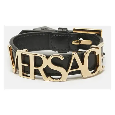 Versace Logo Leather Gold Tone Bracelet