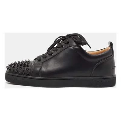 Christian Louboutin Black Leather Louis Junior Spike Lace Up Sneakers Size