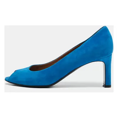 Hermes Blue Suede Peep Toe Pumps Size 38.5