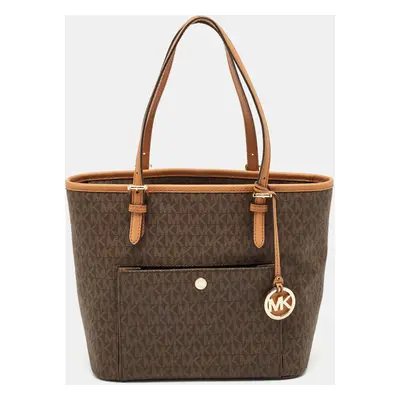 Michael Kors Brown Signature Coated Canvas and Leather Ciara Tote