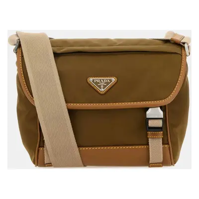 Prada Brown Two-tone Nylon And Leather Crossbody Bag