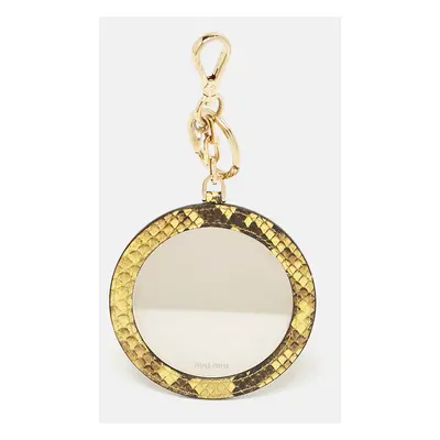 Miu Miu Yellow/Black Snakeskin Embossed Leather Cosmetic Mirror