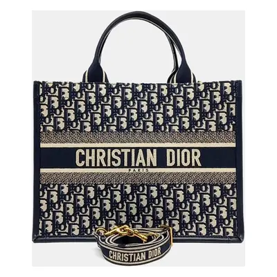 Dior Navy Blue Fabric Oblique Book Tote Medium Bag