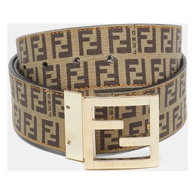 Fendi Tobacco Zucchino and Zucca Coated Canvas FF Buckle Reversible Belt